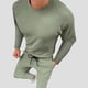 thumbnail image 4 of Traje deportivo de color sólido para hombre, cuello redondo, cordón en la cintura, chándal de 2 piezas para exteriores, verde, manga larga, S, 4 of 6