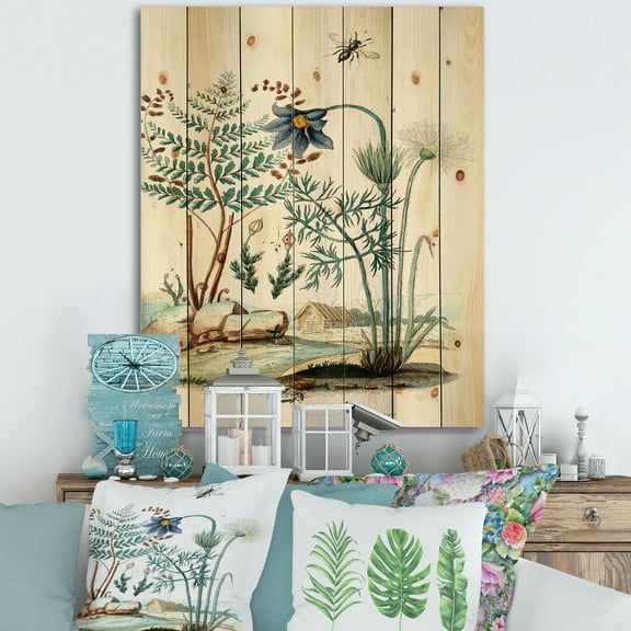Designart 'Ancient Ancient Countryside Animals' Farmhouse Print on Natural Pine Wood