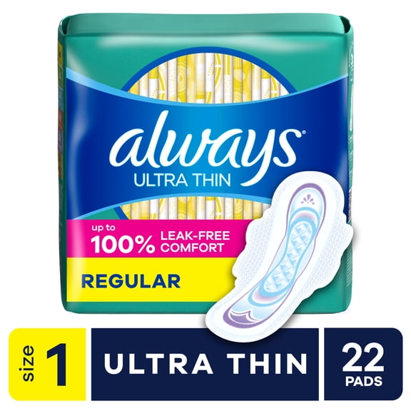 Always Ultra Thin Pads with Wings, Size 1, Regular, 22 Count