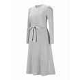 thumbnail image 4 of Women'S Long Sleeve Crewneck Tie Waist A-Line Swing Casual Bodycon Ribbed Knit Fall Sweater Dress Gray M, 4 of 10