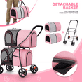 thumbnail image 6 of Magshion Folding Double Dog Stroller for 2 Dogs, 4-in-1 Pet Stroller for Small Medium Dogs Cats, Pink/Gray, 6 of 9