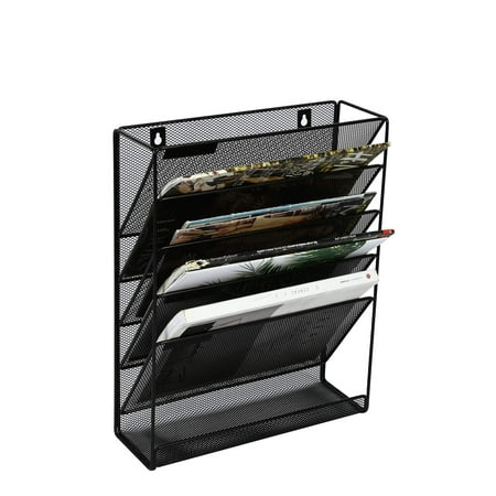 Vintage Wall Mail Organizer 5 Tier Wall Mount File Organizer Office Letter Tray Document Home Folder Binder Holder Magazine Mail Rack, Black ()