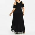 thumbnail image 4 of Womens Dresses Vacation, Summer Plus Size Maxi Dresses for Wedding Guest Women Sexy Lace Cold Shoulder Short Sleeve Crewneck Long Dress, 4 of 7