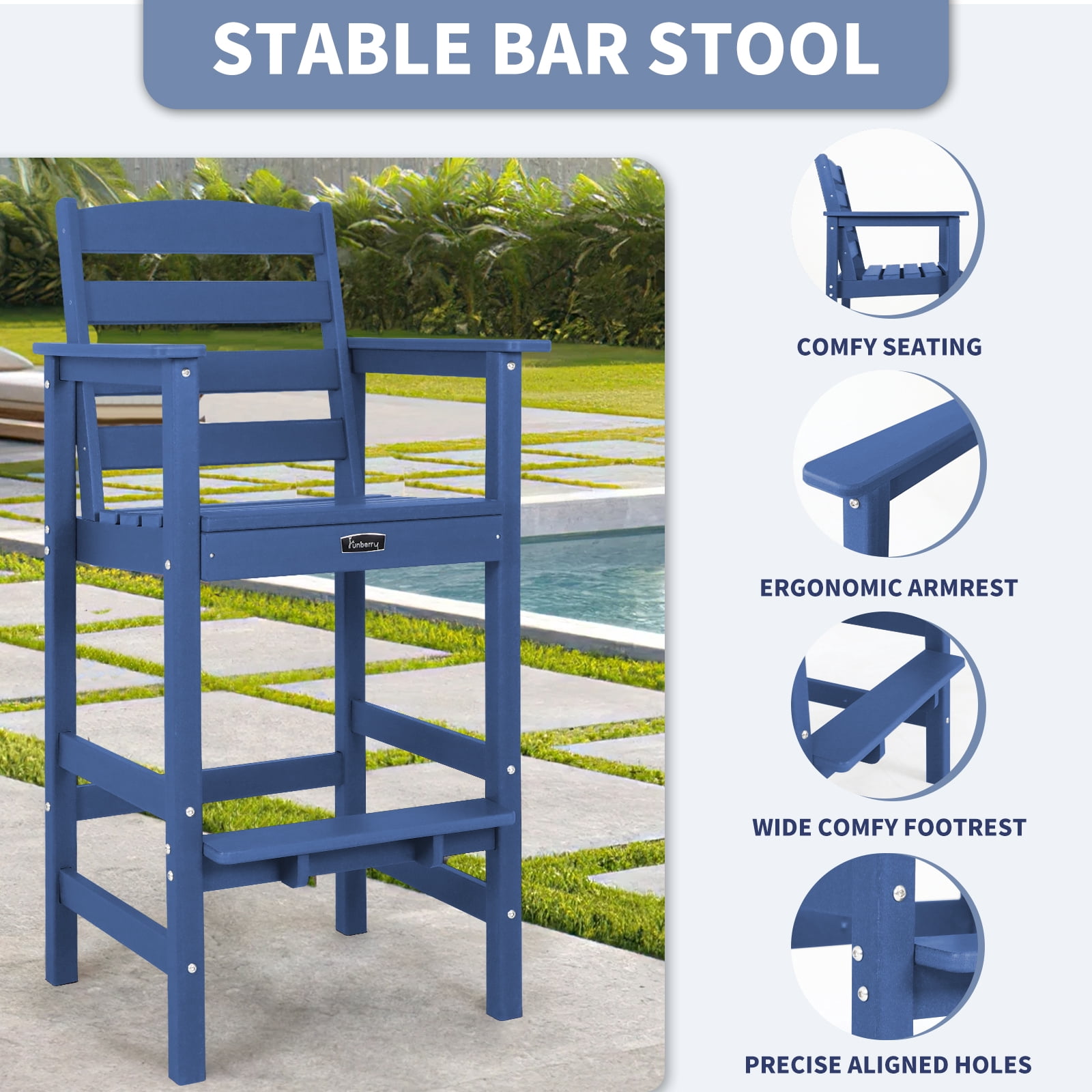 FUNBERRY Bar Height Outdoor Chairs, Tall Adirondack Chairs Set of 2, All Weather HDPE Outdoor Bar Chair for Bistro Patio Balcony