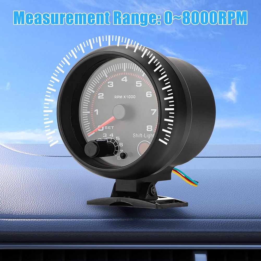 BAGUER 3.75" 12V Car Tachometer Gauge Meter with LED Shift Light 0-8000 RPM