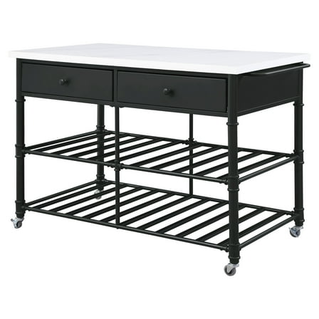 Acme Emery Kitchen Island in White Cultured Marble and Gray