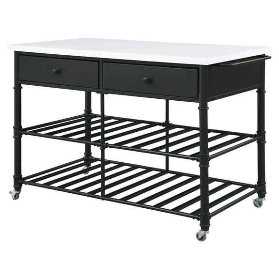 Acme Emery Kitchen Island in White Cultured Marble and Gray