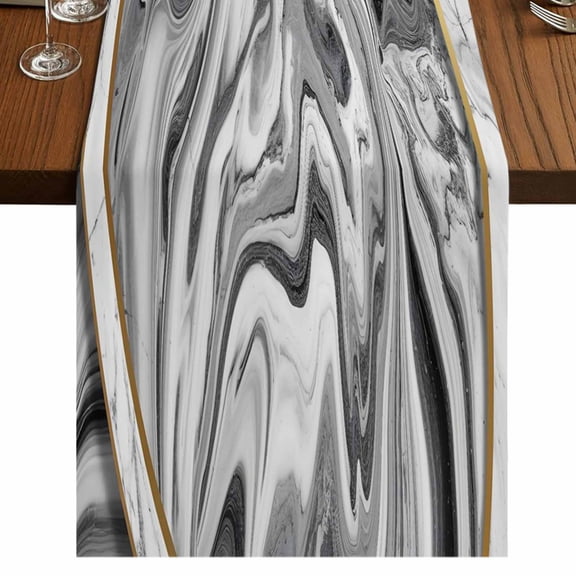 Table Runners 72 Inches Long Dress Scarves, Grey Marble Farmhouse Kitchen Table Runner, Coffee Tablerunners, Modern Abstract Art Ink Painting 16x72 Inch