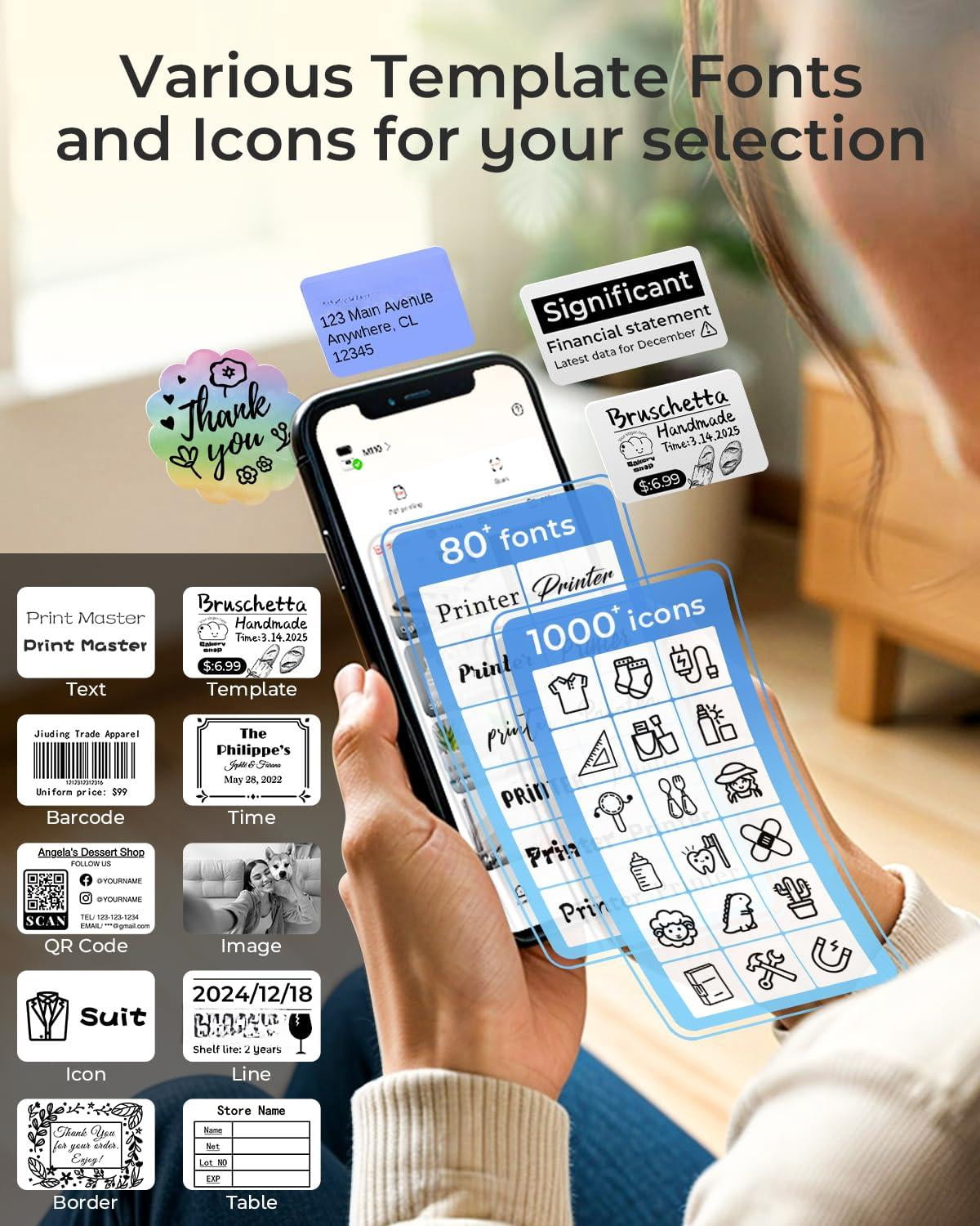 Label Maker - M110 Address Printer Thermal For Business  Office School Home-use Barcode Logo Clothing Labels With 3 Roll Black