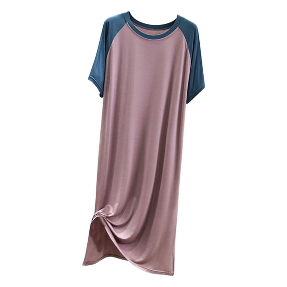 Levmjia Womens Nightgown Modal Sleepshirt Short Sleeve Round Neck Solid Color Home Dress Soft Comfortable Breathable Pajamas Daily Wear