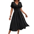 thumbnail image 2 of Tqcoqu Women's Maxi Dress V Neck Short Sleeve A Line High Waist Swing Casual Trendy Summer Dresses,Black,Women's S-XXL, 2 of 7