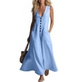 thumbnail image 7 of Tumotour Summer Maxi Dress For Women'S V-Neck Button Flowy A-Line Dress T-Shirt Long Dress Buttoned Beach Sleeveless Sundress, 7 of 7