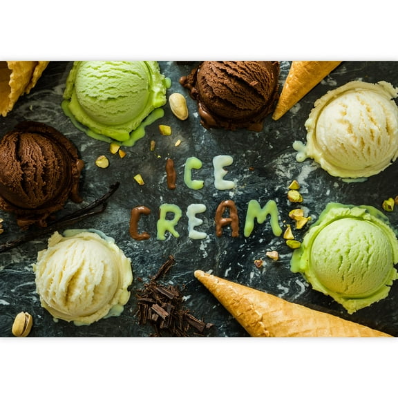 wall26 - Selection of Colorful Ice Cream Scoops in White Bowls, Copy Space - Removable Wall Mural | Self-Adhesive Large Wallpaper - 100x144 inches