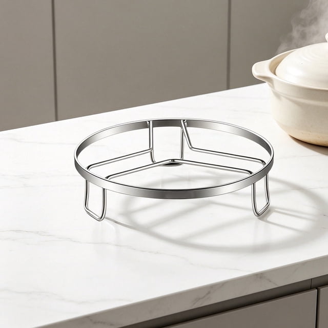 Stainless Steel Pot Rack with Heat Proof Pot Mat and Insulation, 3 Sizes (15/18/20 cm), Kitchen Countertop Storage Steaming Rack Bracket, 1 PC