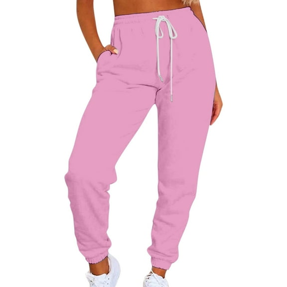 Clearance! sweatpants women women's pants Women's Solid Color Casual Sports Tie Up Waist With Plush Sweater Material Pants Best Sale Pink1