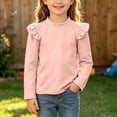 thumbnail image 2 of WDWYY Little Girls Cotton Long Sleeve Top Ruffle Shoulder Crew Neck Casual Loose Fit Soft T Shirt Pink 3-4 Years, 2 of 8