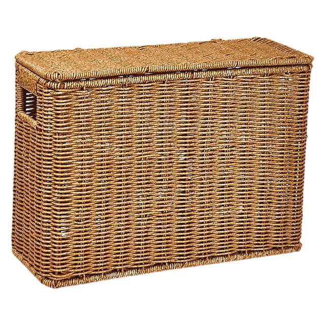 Cesta de almacenamiento tejida de material PP con tapa y asa, caja organizadora estrecha decorativa L