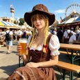thumbnail image 3 of QIYAGBSA Women Festival Hat Braided Detail Embroidered Band Curved Brim for Oktoberfest Costume Party (Brown Free Size), 3 of 4