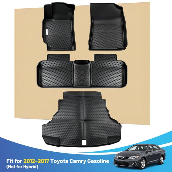 Black Floor Mats & Cargo Liner Replacement for 2012-2017 Toyota Camry Gasoline (Not for Hybrid) Heavy Duty All Weather TPE Rubber Floor Liners Set