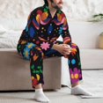 thumbnail image 7 of Honeii Colorful Floral2 Pattern Mens Pajamas Set,2pcs Men's Lounge Long Sleeve Sleep Shirt and Pajama Bottoms Sleepwear Set,Mens Pjs Sets-Small, 7 of 7