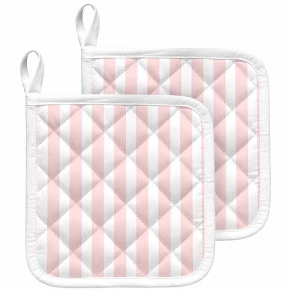 Pink Striped Pot Holders for Kitchen Heatproof Potholder, 2 Pack Modern Farmhouse Pink White Stripes Hot Pads Multipurpose Oven Pads Cloth Potholders Trivet for Cooking and Baking