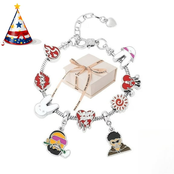 【Exquisite gift box delivery】Fashion Cartoon Bad Bunny Bracelet Metal Personality Rabbit Love Heart Beads Bracelets for Women Girls Charm Gift