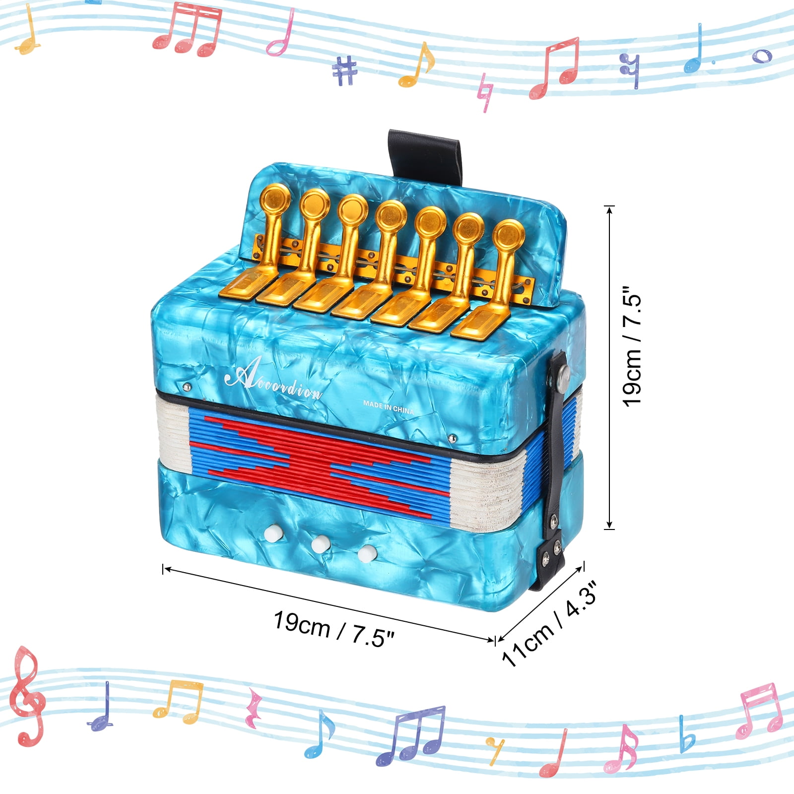 Uxcell Accordion, 10 Keys Bass Button Accordion Mini Musical Instrument Lightweight for Children Beginners Educational, Sky Blue