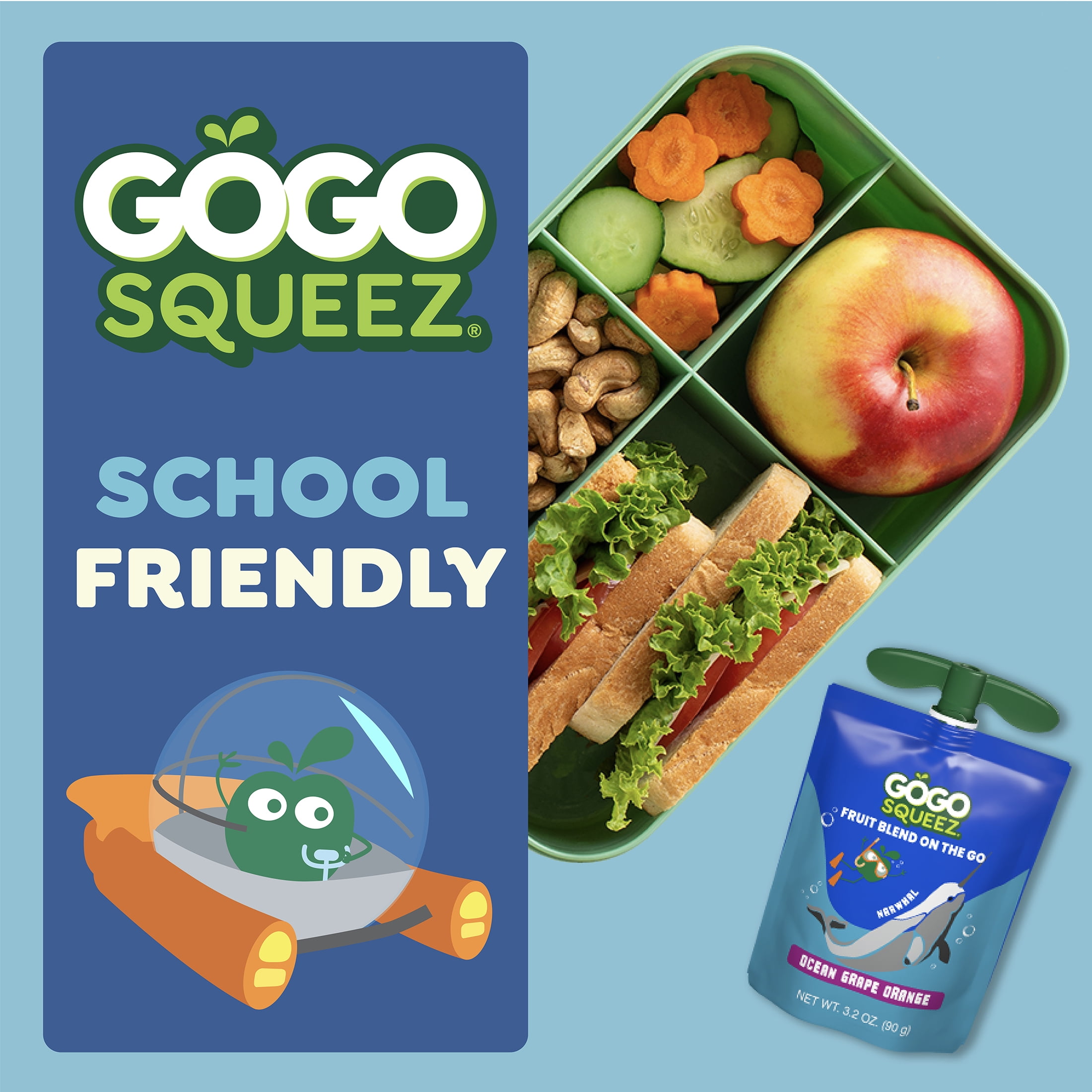 GoGo squeeZ No Sugar Added Apple Grape Orange Applesauce Variety Pouches, 3.2 oz (16 Pack)