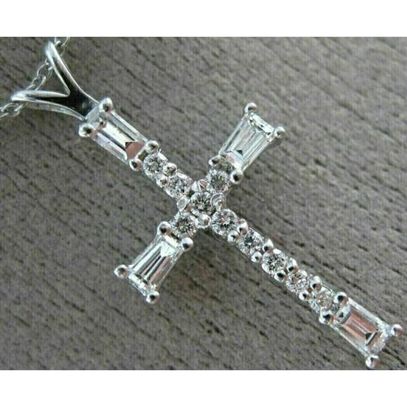 2Ct Round Cut Lab Created Diamond Cross Pendant For WOMEN'S 14K White Gold Plated Free Chain 18"