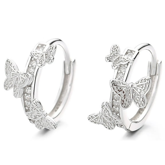 Butterfly Hoop Earrings for Women 925 Sterling Silver Cubic Zirconia Small Huggie Hoops 10mm Cartilage Earrings