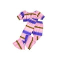 thumbnail image 1 of Seyurigaoka Kids Girls Casual Suit, Color Contrast Long Sleeve Off Shoulder Tops+Printed Flared Long Pants, 1 of 9