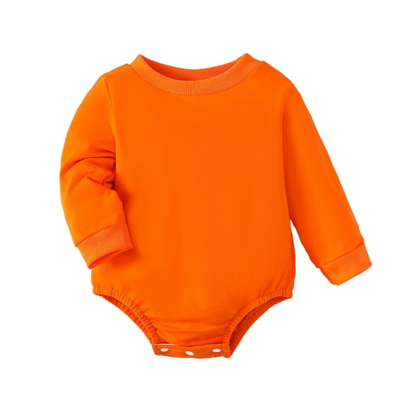 KIMI BEAR Newborn Baby Girls Bodysuits Solid Color Long Sleeves Rompers Baby Girls Clothes Fall Orange 0-3 Months