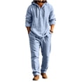 thumbnail image 2 of Babcutegg Mens Outfit Set Button Front Long Sleeve Hoodie and Pants Lightweight Casual Clothing 2-Piece Light Blue Size S, 2 of 7
