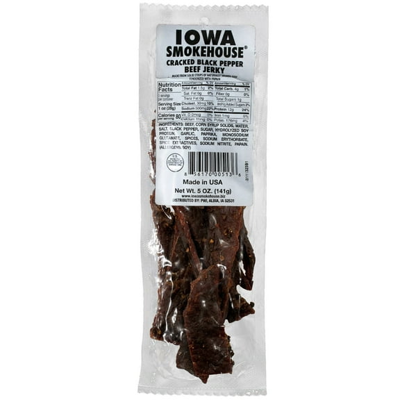 IOWA SMOKEHOUSE Cracked Black Pepper Beef Jerky, 5 oz