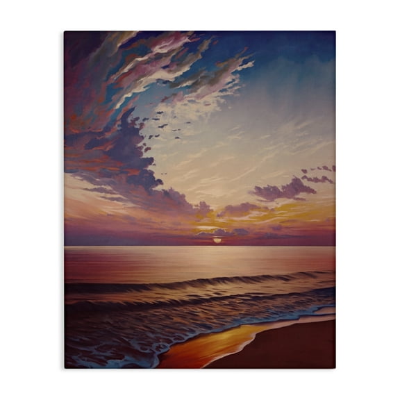 Stupell Industries Fabulous Sunset at Beach Nautical & Beach Painting Wrapped Canvas Art Print Wall Art, 16 x 20
