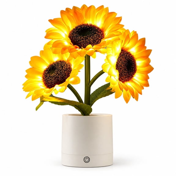 HIOK Cordless LED Sunflower Decor Lamp, USB Rechargeable Flower Arrangement with Touch-Activated Lighting for Tables, Bedrooms and Offices