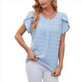 thumbnail image 2 of Camisa de con Cuello Redondo, Mangas Pétalo, Color Liso y Pompones, Azul, Talla L, 2 of 10