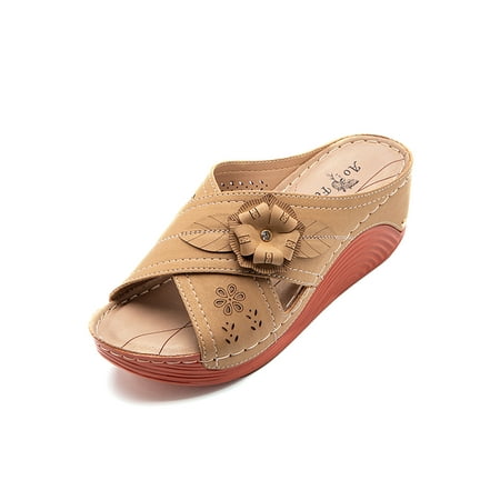 

SIMANLAN Ladies Slides Slippers Beach Sandals Slip On Platform Sandal Womens Lightweight Casual Shoes Summer Brown 5.5