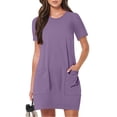 thumbnail image 2 of Ygbgbb Women's Summer Casual Dress Short Sleeve Crewneck Tunic Tops Night Out Solid Mini Dress Lightweight Loungewear Dress with Pockets Purple L, 2 of 7