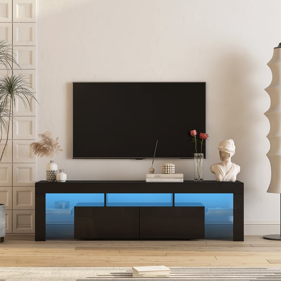 Hemvt Modern LED TV Stand for TV up to 65 Inches, High Gloss Entertainment Center with Storage and Colorful Lighting Modes for Home Theater