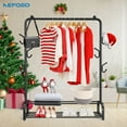 thumbnail image 5 of Nefoso Clothing Garment Rack with 6 Hooks and Double Bottom Shelves Standard Clothes Organizer Rack for Hanging Clothes, Metal Chrome,46.8" x 13.3" x 56.7"(Black), 5 of 12