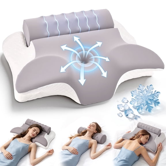 RELOIVE Cervical Neck Pillow for Neck Pain Relief – Adjustable Height Insert & Detachable Roll – Dreamers Relief - Side Sleeper Back, & Stomach Use