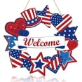thumbnail image 4 of FastXmas 4th of July Decoration, Wooden Welcome Wreath For Front Door Red White And Blue Star Sign Patriotic Memorial Day Porch Wall Door Outside 250th Anniversary Decor(12*12 In), 4 of 8