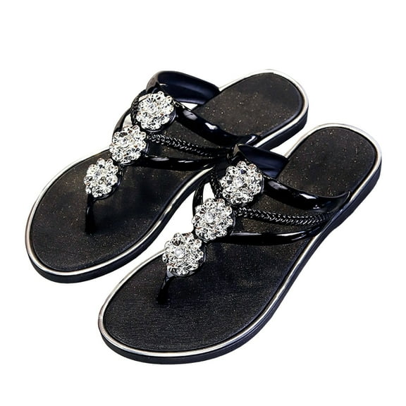 Dakaela Flip Flops for Women Rhinestone Summer Thong Slide Sandals Non Slip Ladies Walking Slippers