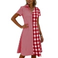 thumbnail image 6 of Horkkom Midi Dresses for Women V Neck Short Sleeve Shirt Dresses Summer Plaid Print Casual Dresses L, 6 of 7