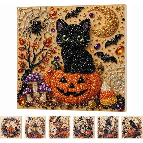 Zydvens Halloween Pearl Art DIY Kit - 3D Diamond Painting Gems Bead Crafts with Tools Set Spooky Cute Fall Home Wall Decor Beginner Adults Seasonal Gifts Accessories