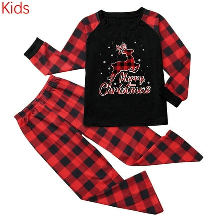

POROPL Family Christmas Pajamas Set Pullover Holiday Toddler Pajamas Letter Print Top and Plaid Pants O-Neck Long Sleeve Letter Print Pajamas For Family
