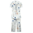 thumbnail image 4 of Summer Weekly Deal kttectoa Trendy Button Pleated Loungewear Matching Sets Women Clothing Floral Graphic Crewneck Short Sleeve Elastic Waist Capri Matching Sets for Women Street Wear, 4 of 5