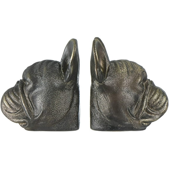 Creative Co-Op Decorative Antique Resin Dog Head Bookends, Bronze, Set of 2