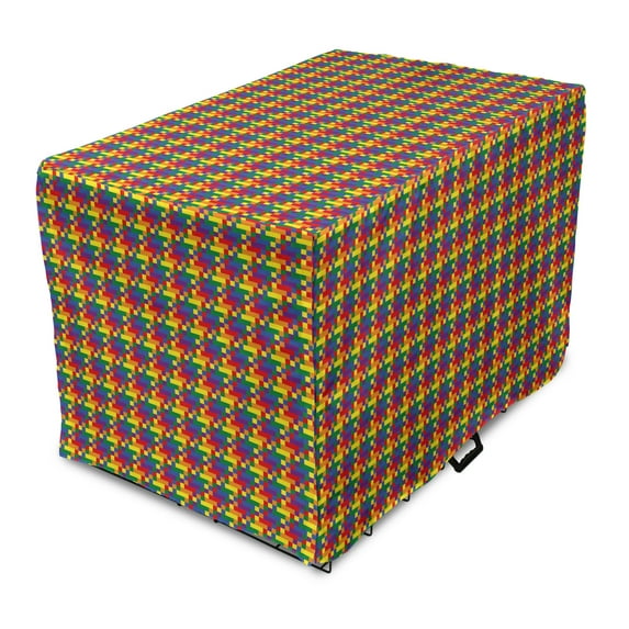 Abstract Dog Crate Cover, Pixel Art Colors Pattern LGBT Cool Flag Illustration, Easy to Use Pet Kennel Cover Small Dogs Puppies Kittens, 7 Sizes, Persian Blue Yellow, by Ambesonne